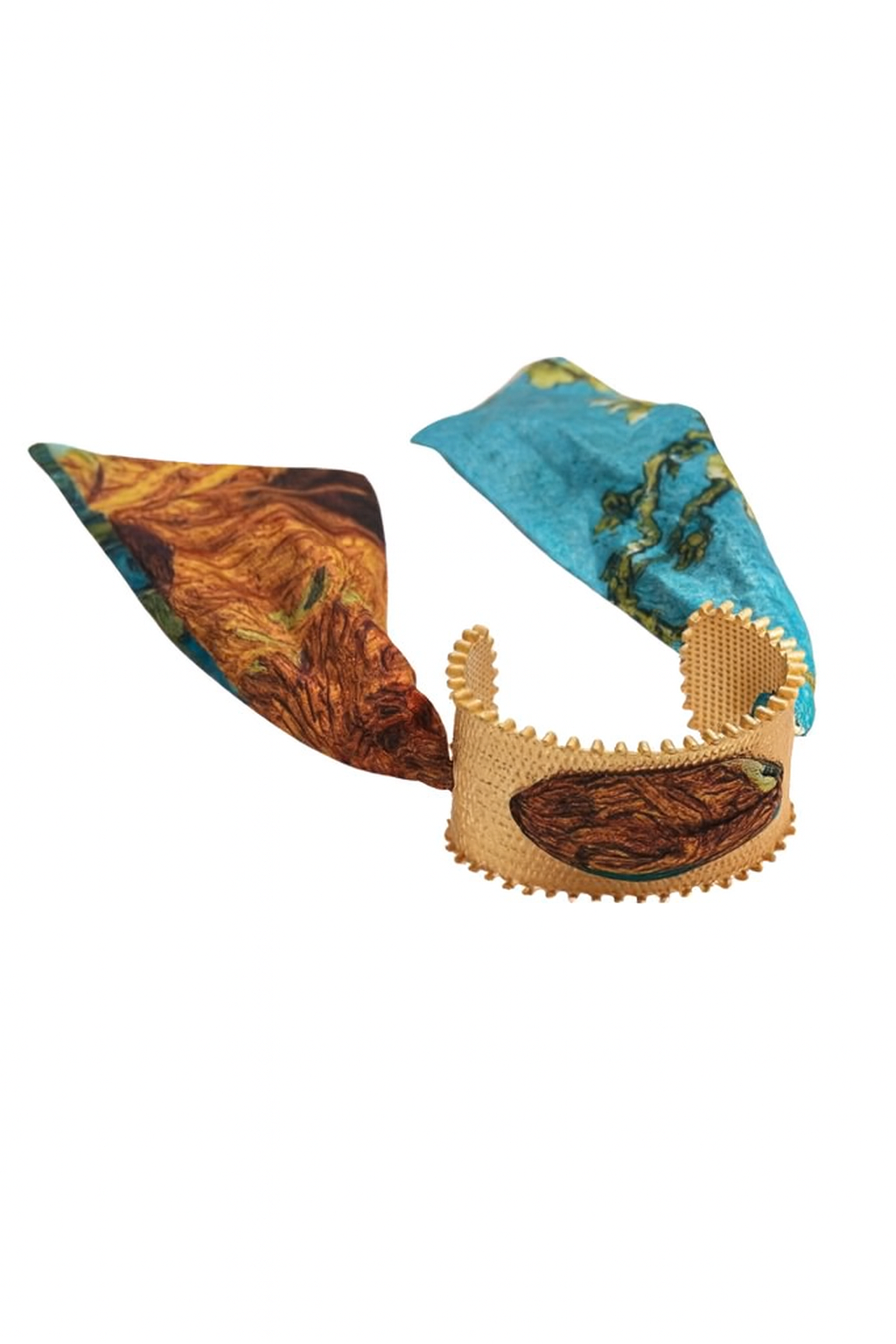 Scarf Cuff Bracelet - Large - Blue and Brown