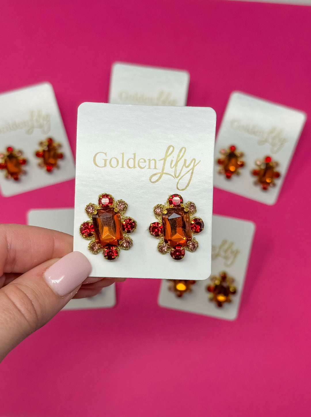 Statement Stud Earrings - Brown