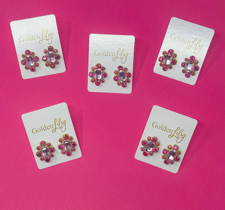 Statement Stud Earrings - Dark Pink and Light Pink