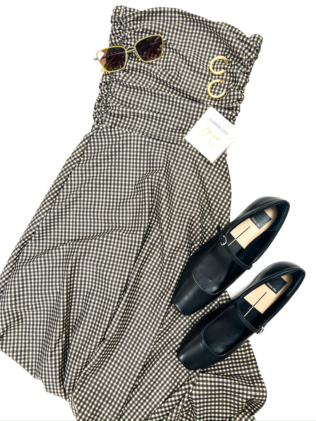 Black & Brown Beige Gingham Gloria Dress