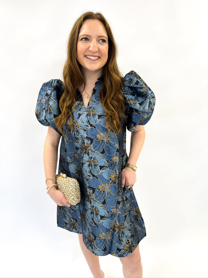 Ruffle V-Neck Puff Sleeve Dress