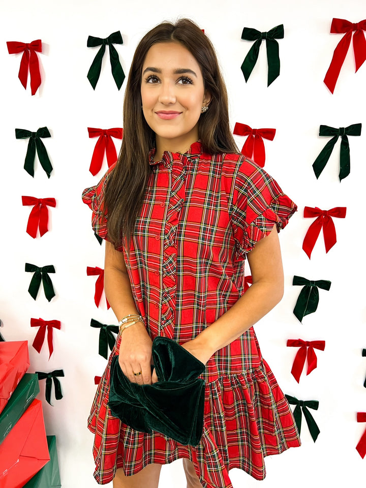 Traditional Red Plaid Ruffle Dress