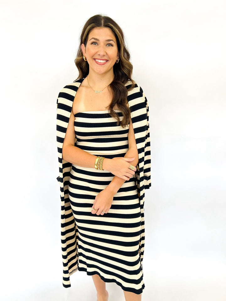 Soul Sisters Striped Rib Knit Long Cardigan