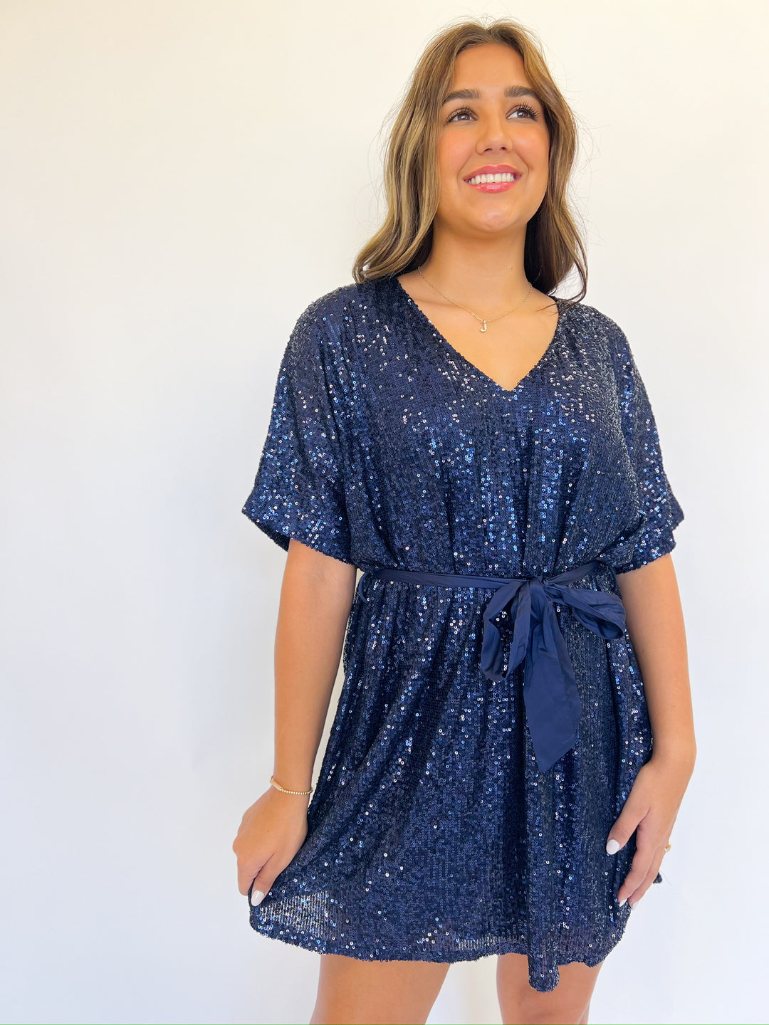 Sky High Sequin Tie Dress