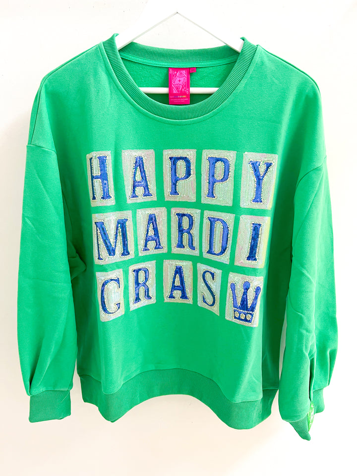 Green Happy Mardi Gras Street Tile Sweatshirt