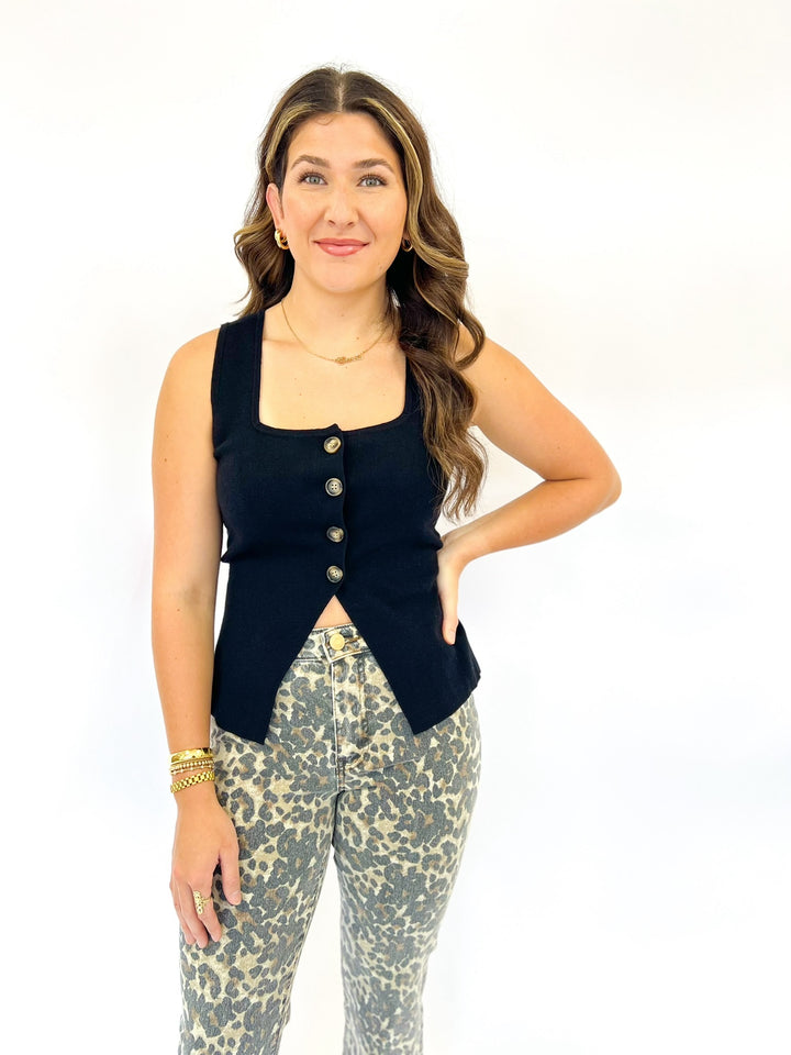 Black Myra Button Knit Vest