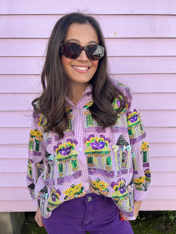 Mardi Gras Porches Button Up Top