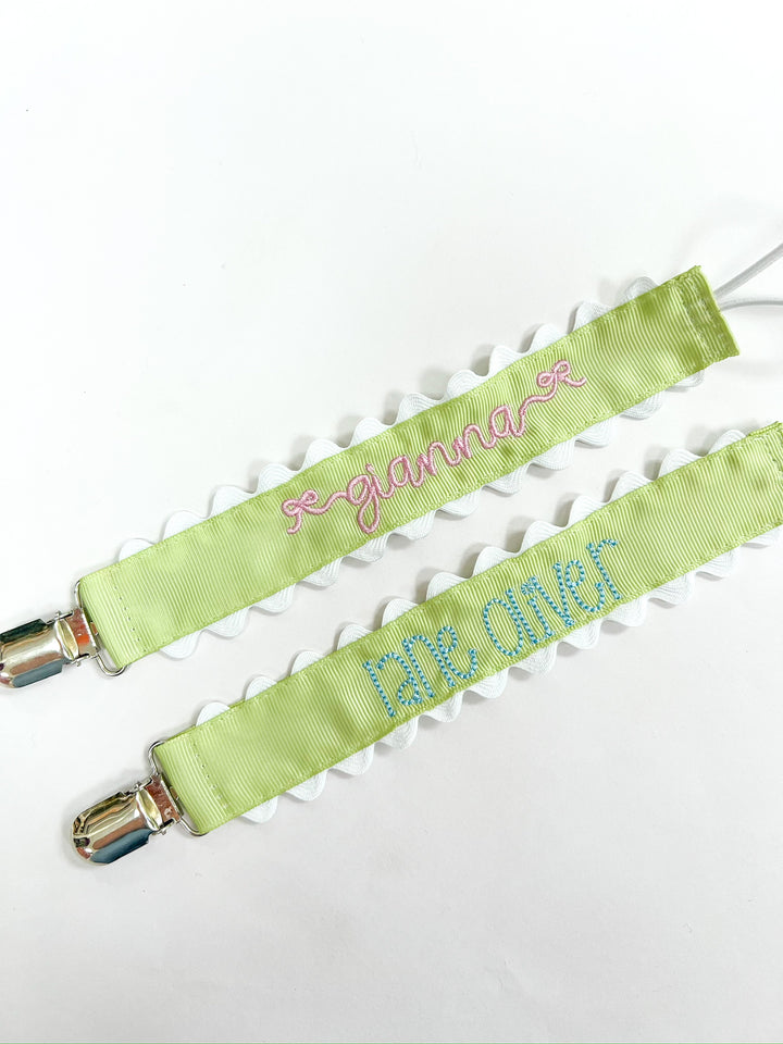 Green Scalloped Embroidered Pacifier Clip