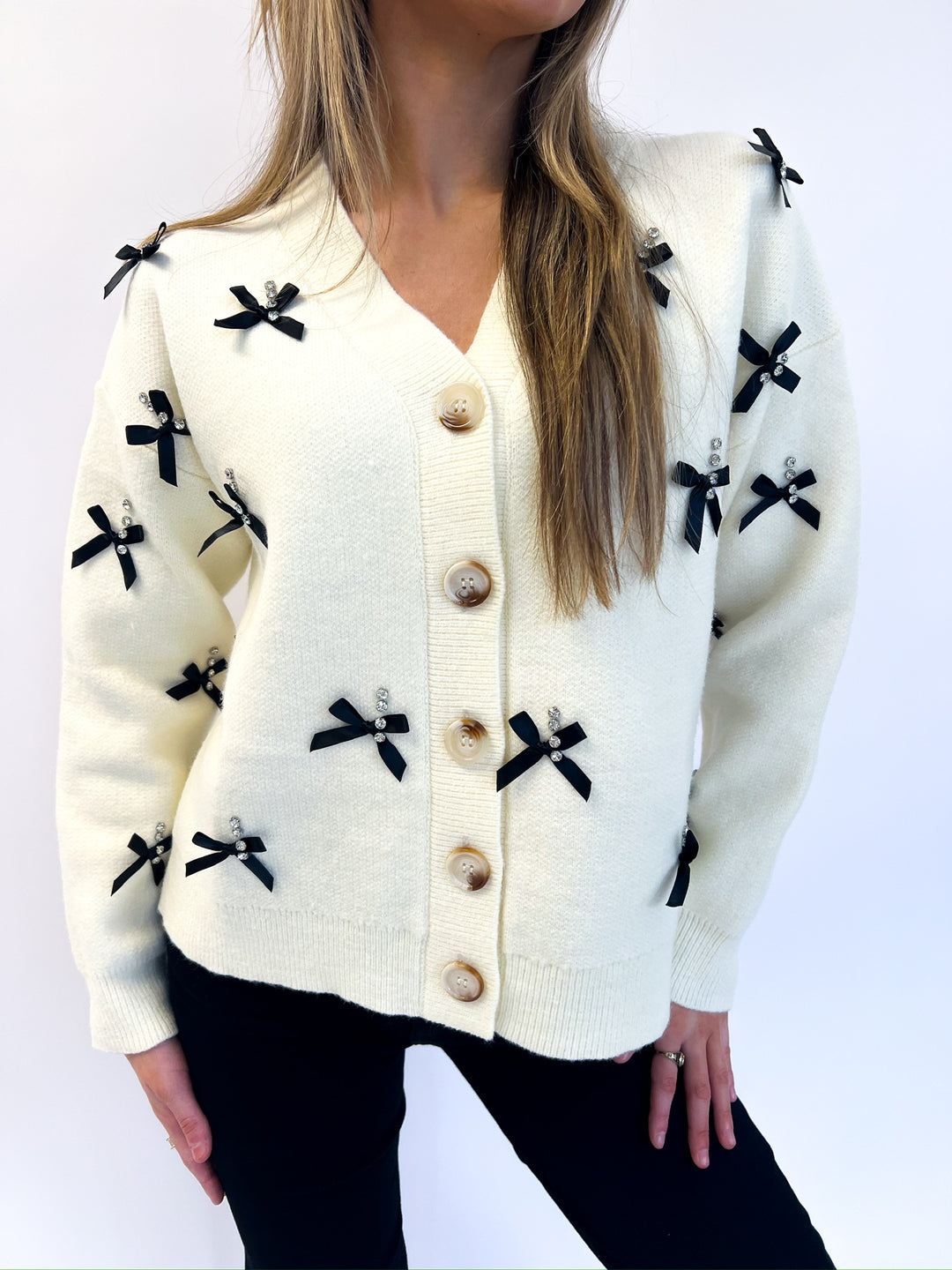 Ivory Bow Studded Cardigan