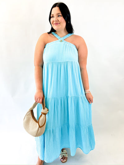Laura Blue Halter Maxi Dress