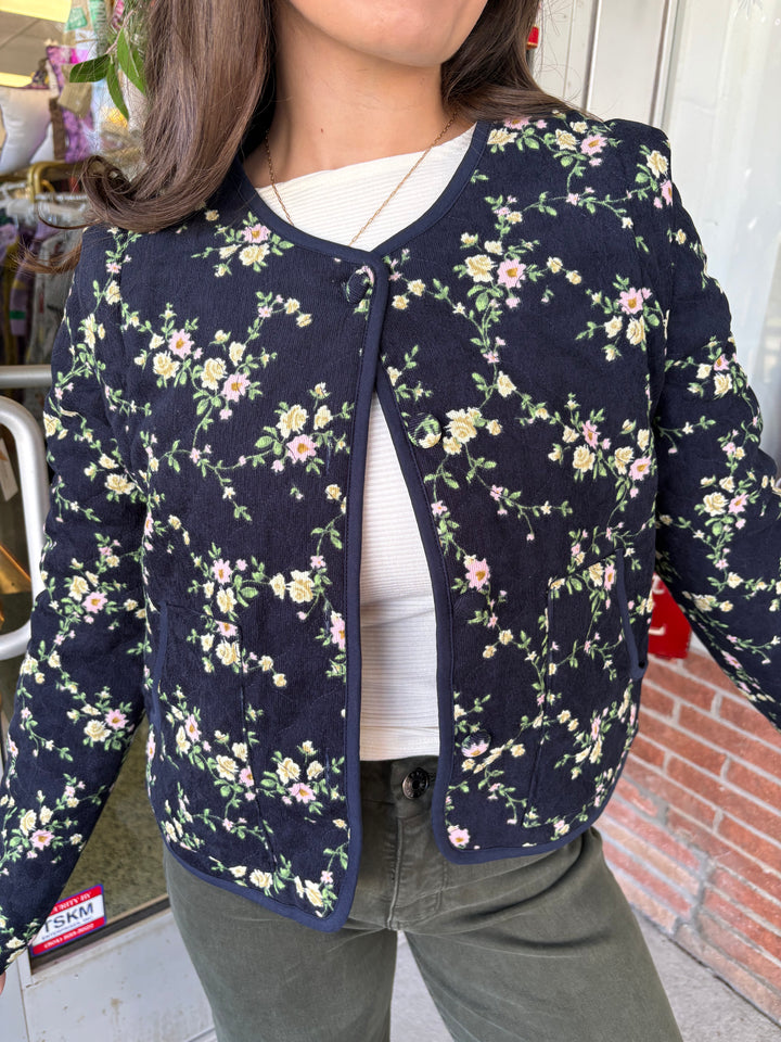 Navy Frost to Bloom Quilted Jacket