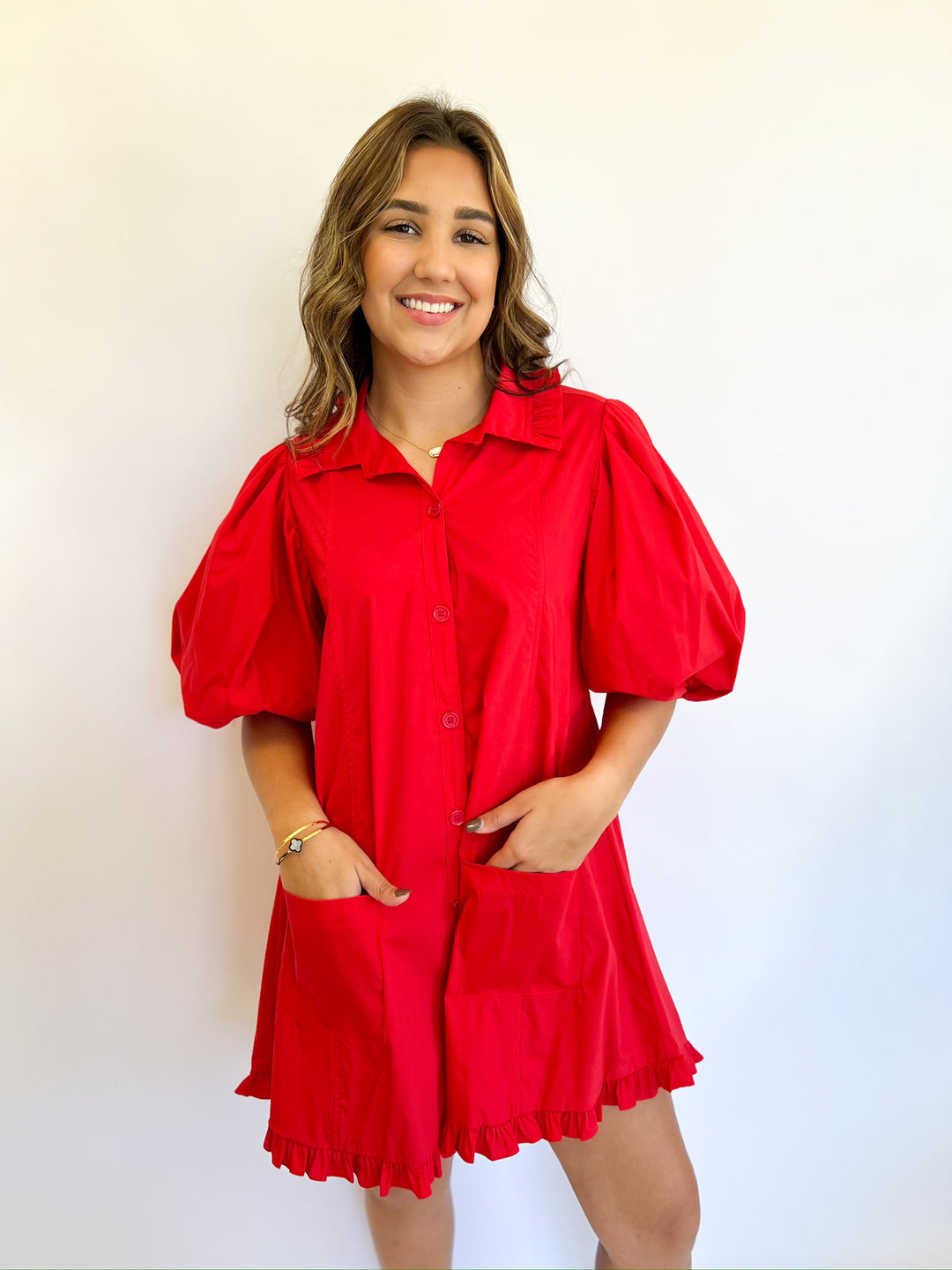 Red Ruffle Pocket Dress