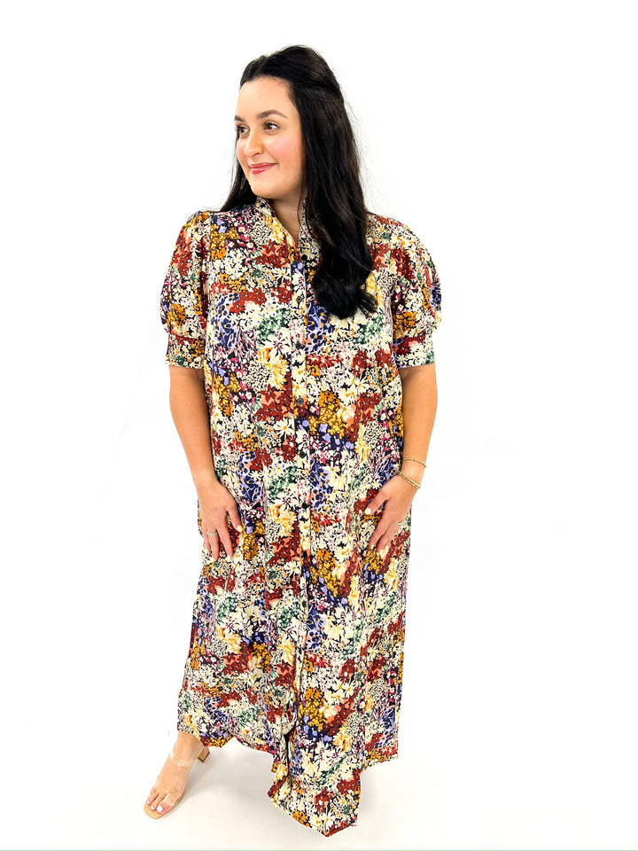 Fall Floral Print Poplin Midi