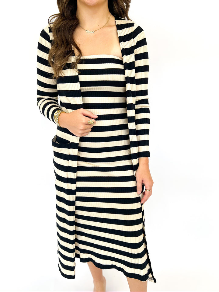Soul Sisters Striped Rib Knit Long Cardigan