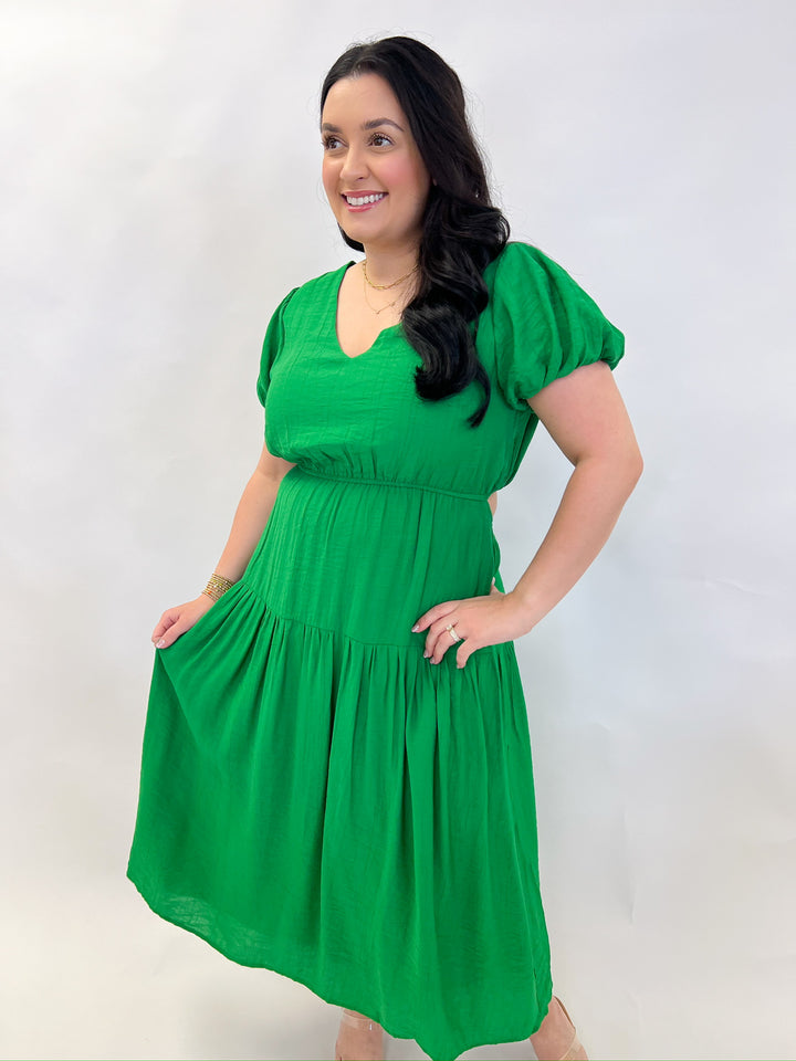 Kelly Green Socialize Cut Midi Dress