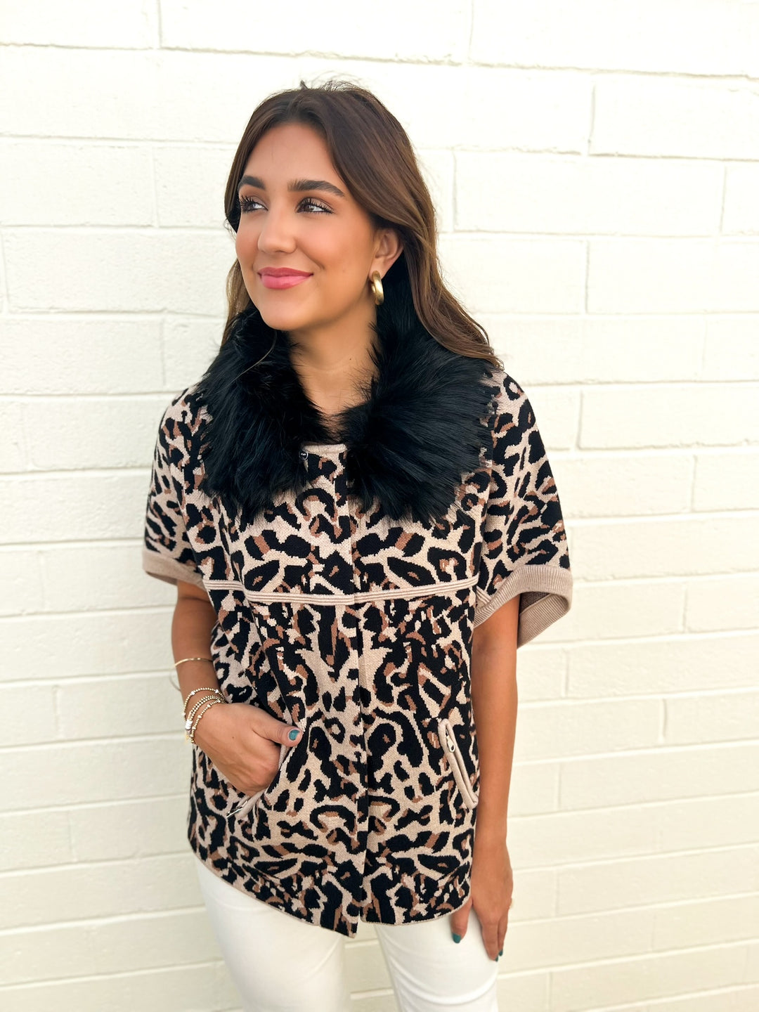 Leopard Fur Trim Cardigan