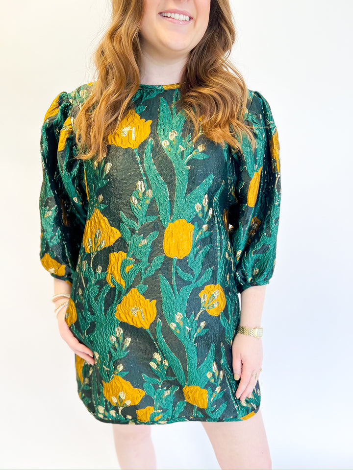 Floral Forest Night Jacquard Dress