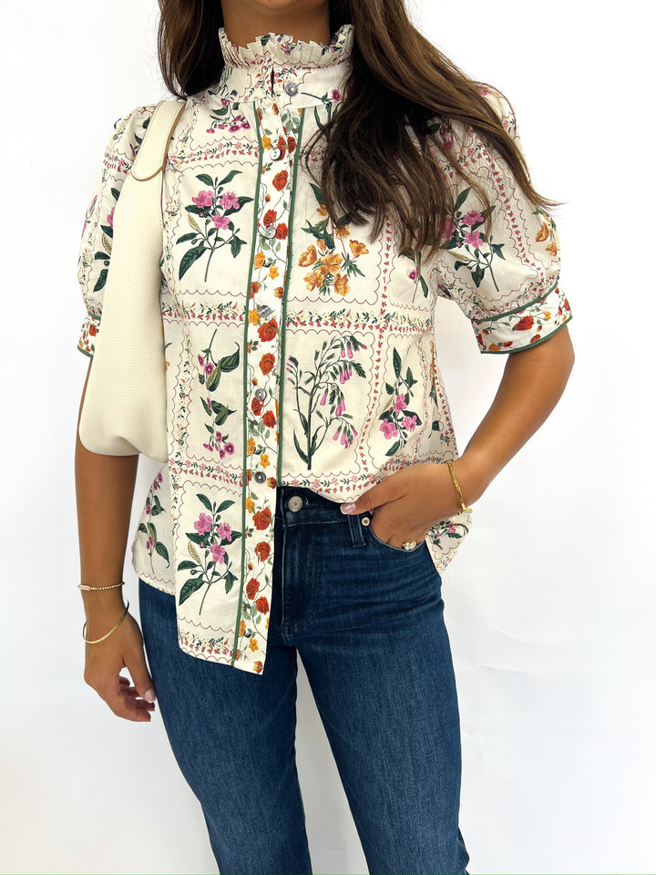 Ecru Flower Stamp Top