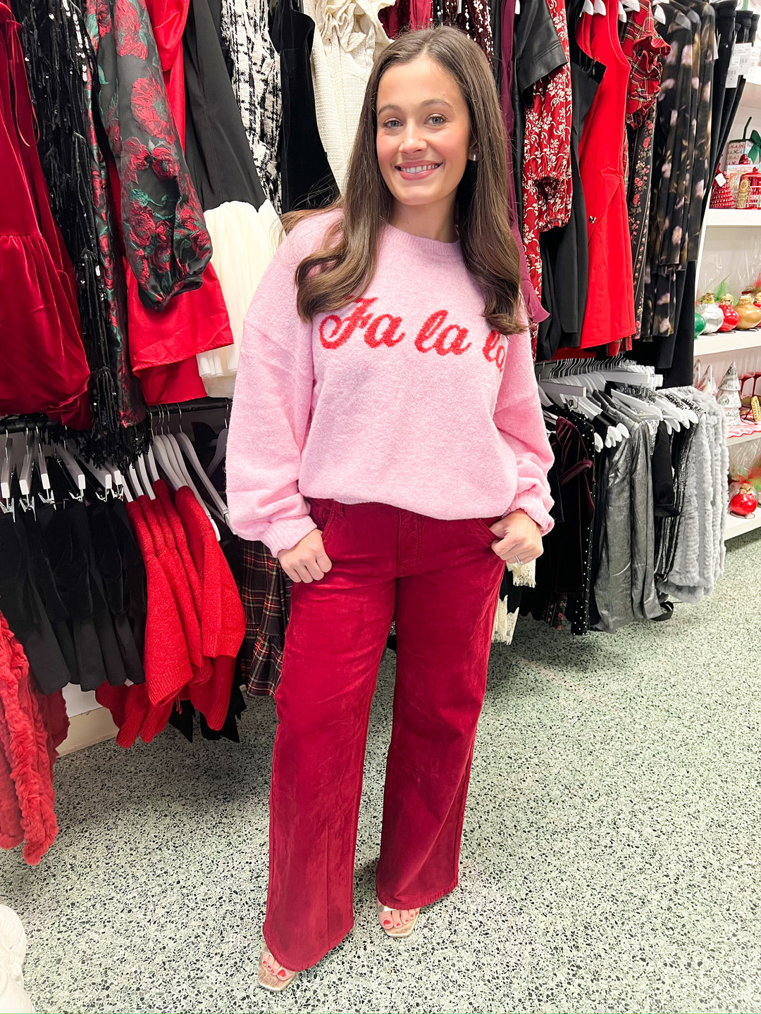 Red Jean High Rise Flare