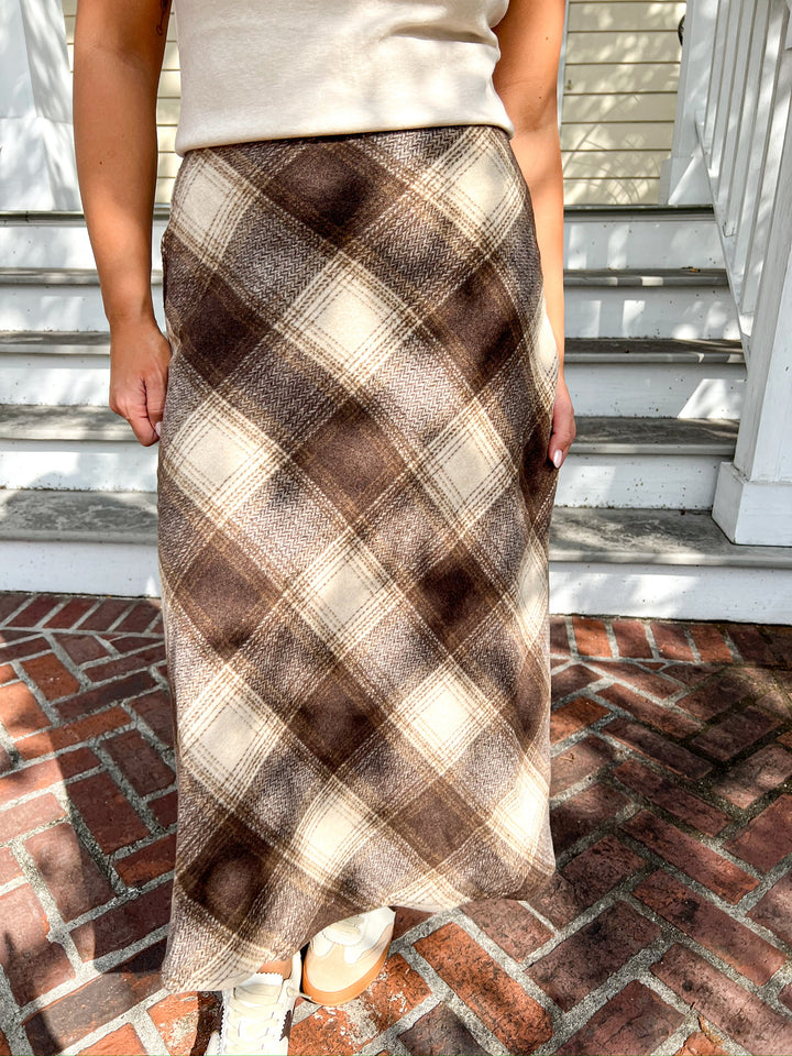 Brown & Cream Sonata Plaid Skirt