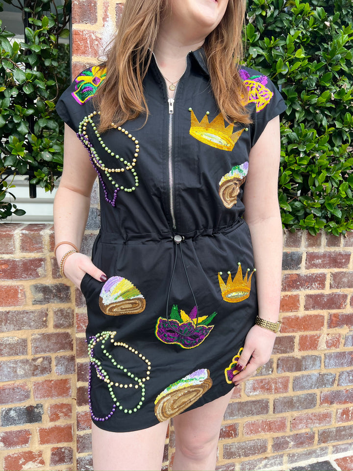 Black Mardi Gras Icon Collar Dress