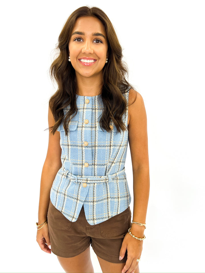Retro Blue Sloane Plaid Vest