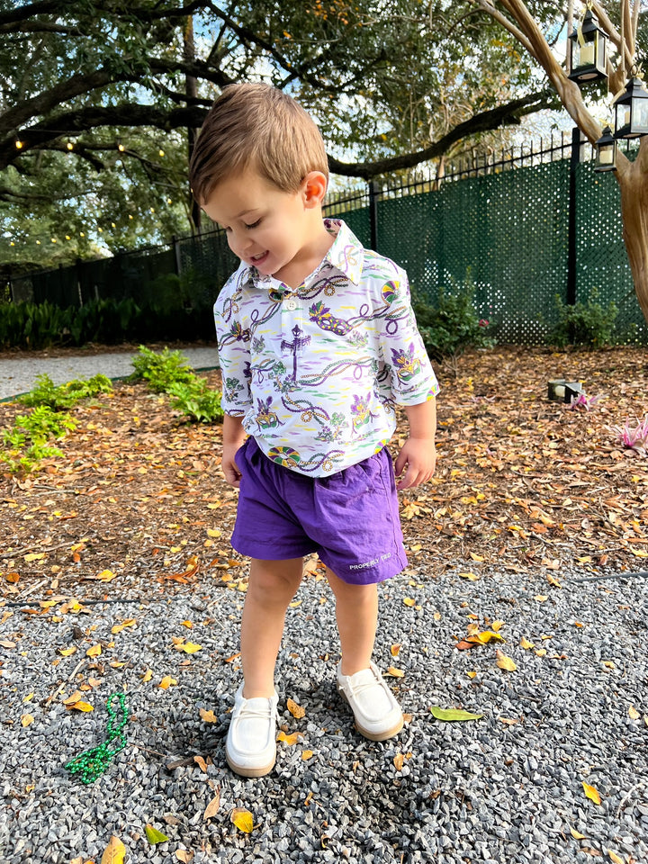 Mardi Gras Toile Little Teddy Polo