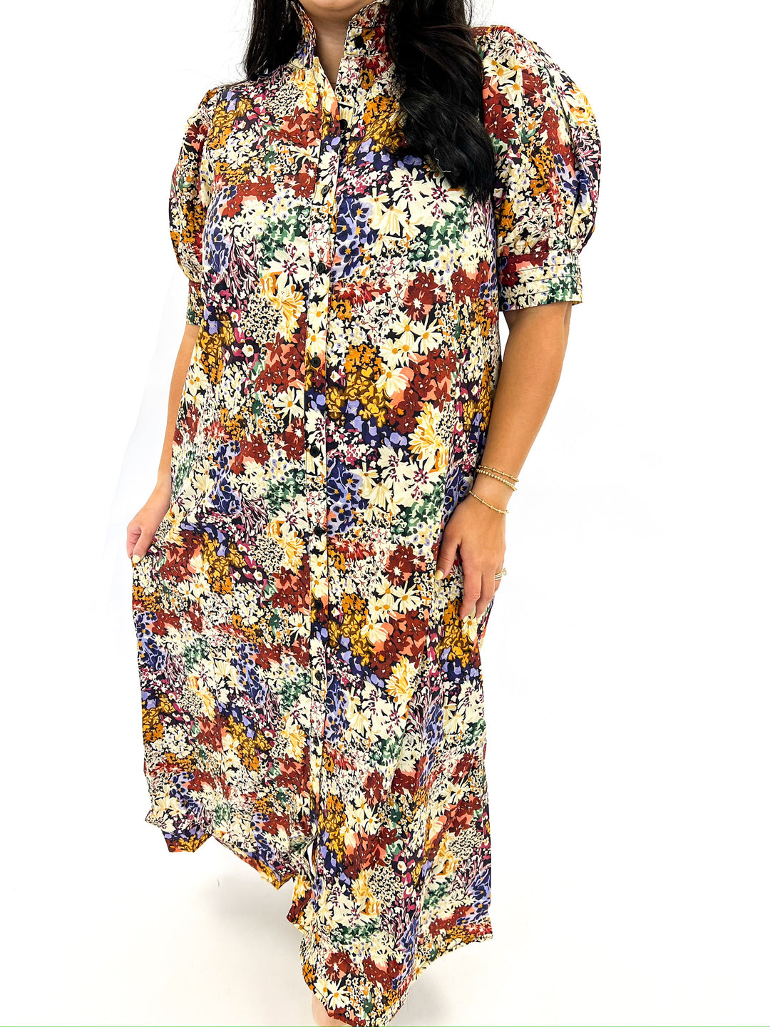 Fall Floral Print Poplin Midi