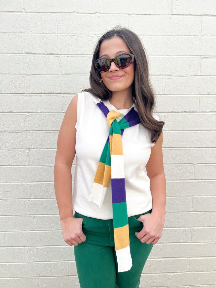 Mardi Gras Striped Shoulder Sweater Top