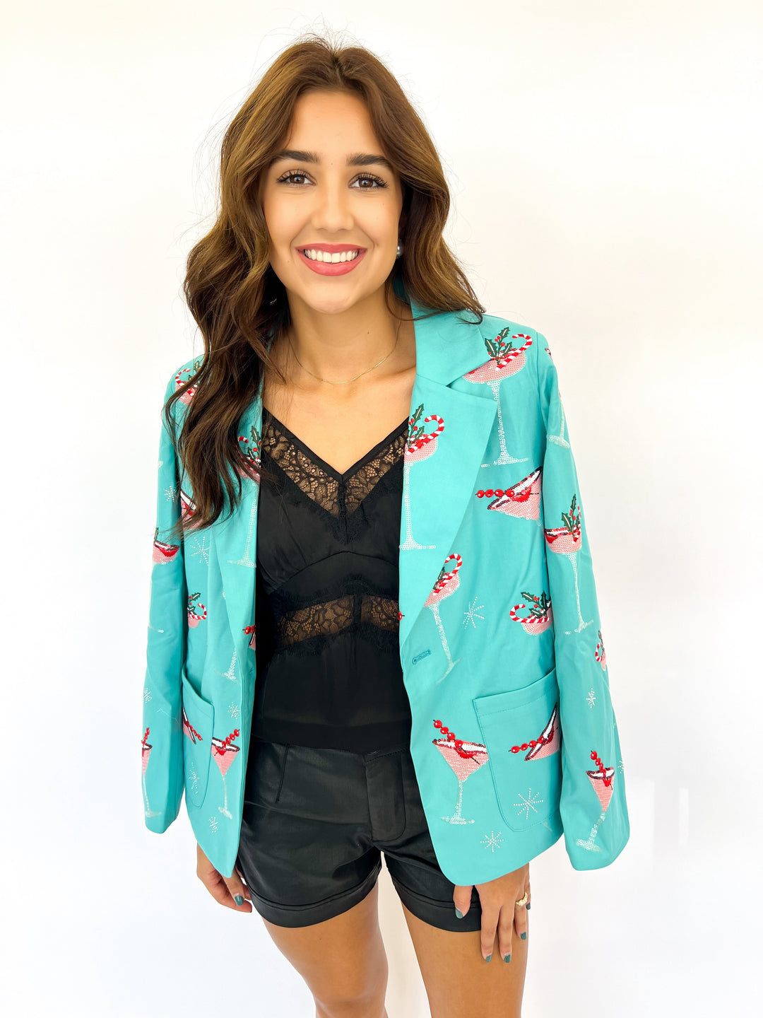 Aqua Christmas Cocktails Blazer