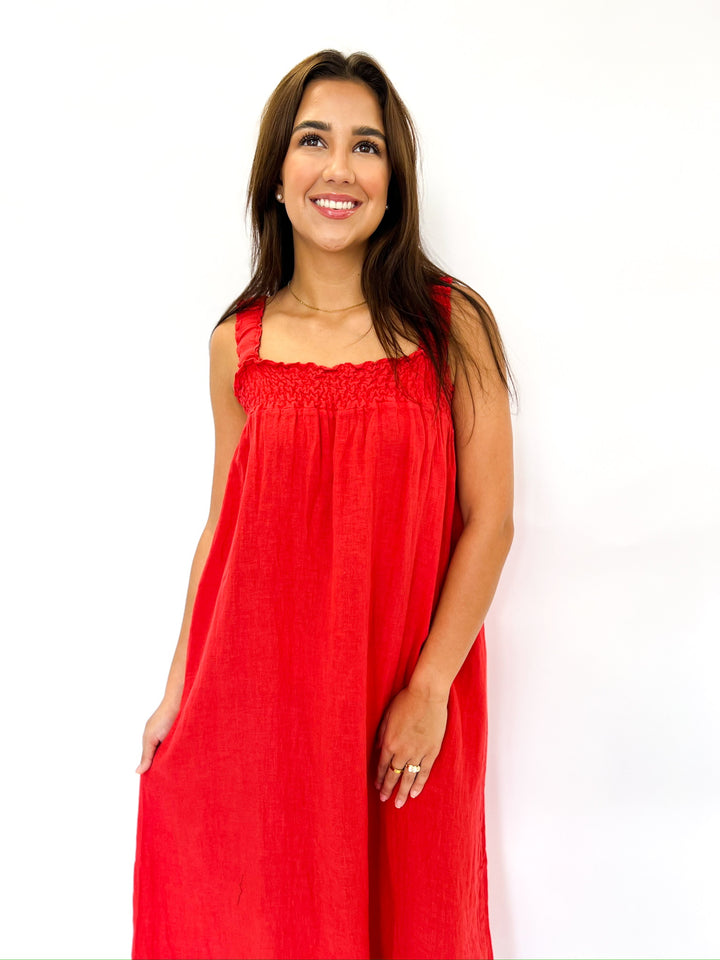 Red Flame Linen Maxi Dress