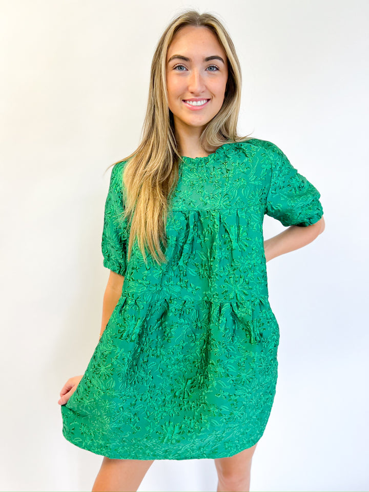 Emerald Jacquard Tiered Dress