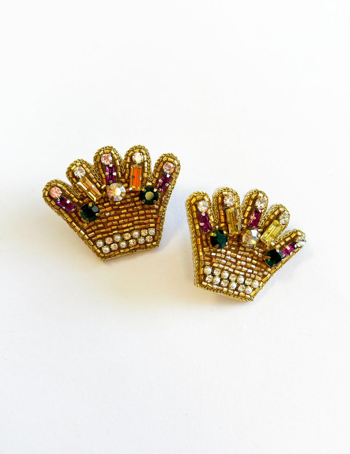 Mardi Gras Mini Crown Stud Earrings