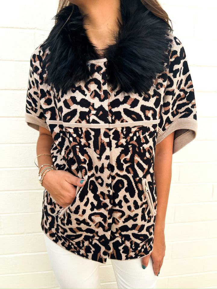 Leopard Fur Trim Cardigan