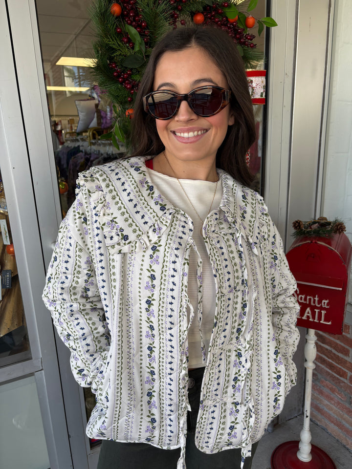 French Floral Quilted Collar Jacket