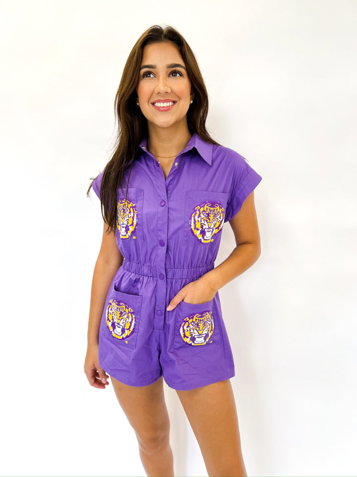 LSU Tiger Head Button Up Romper