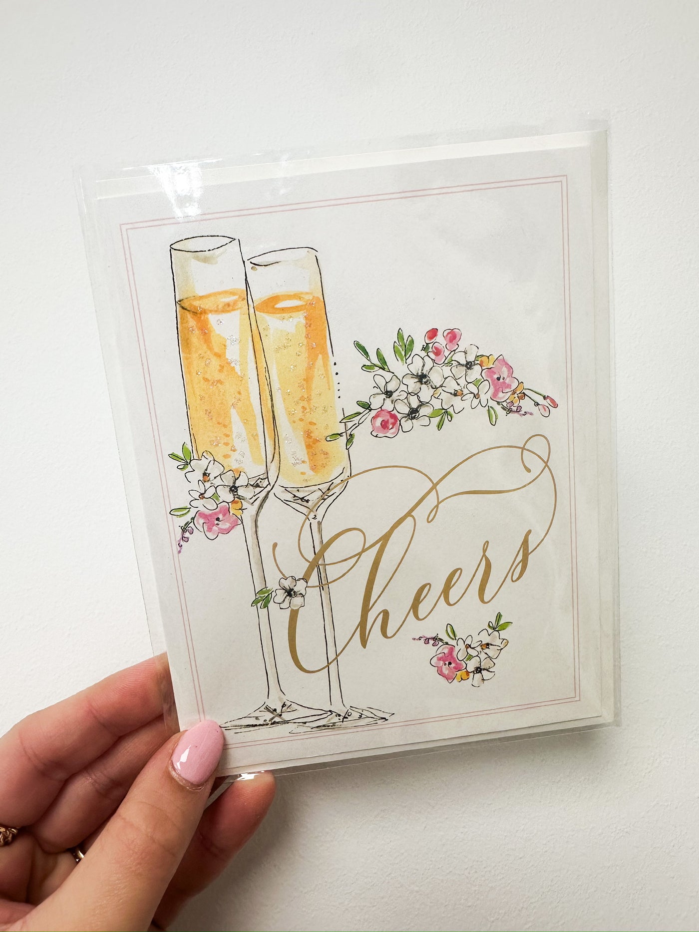 Cheers Champagne Glass Filled W/ Flowers Card