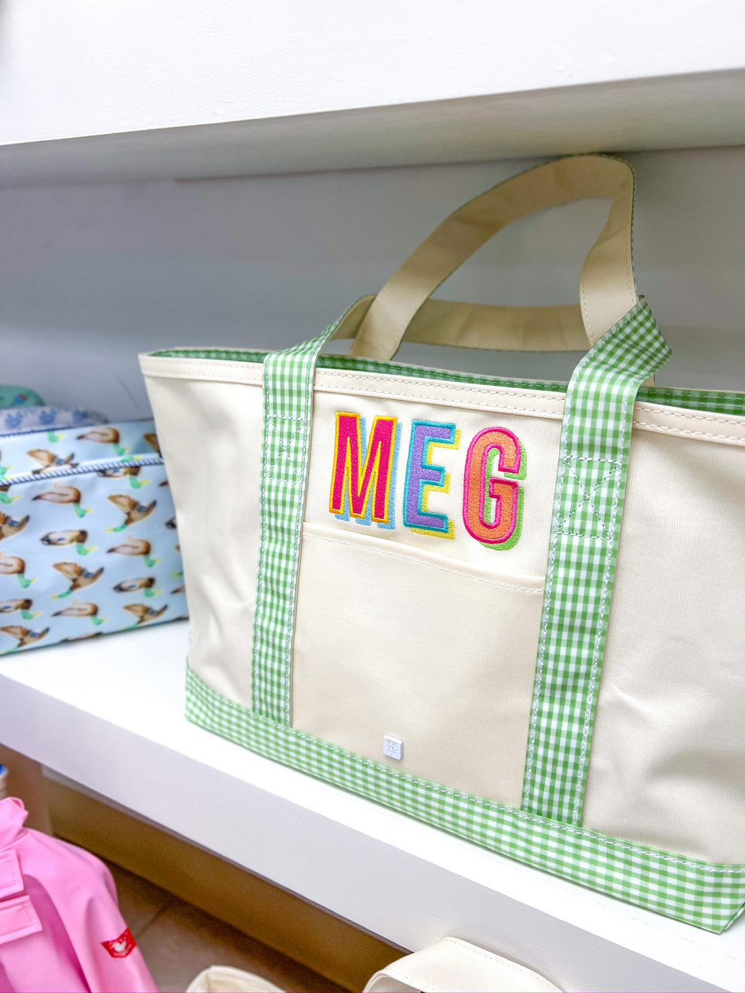 Green Gingham Coated Canvas Medium Tote