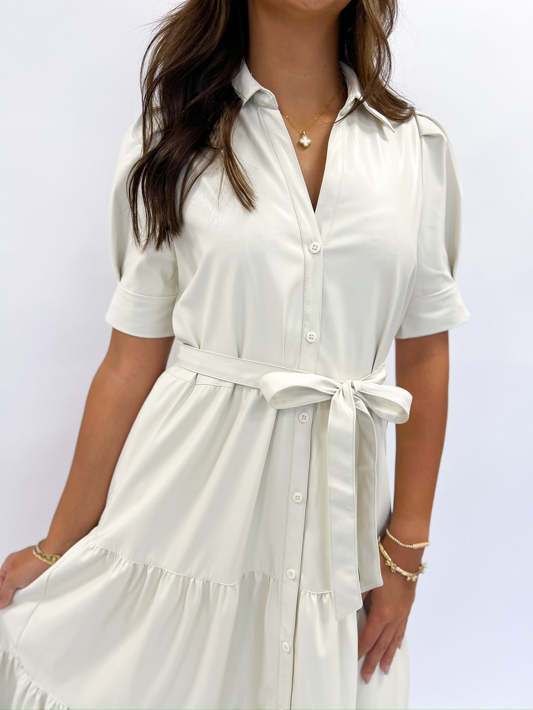 Cream Sally Midi Belted Dress