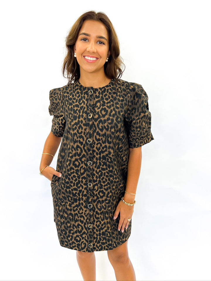 Leopard Gold Buttoned Dress
