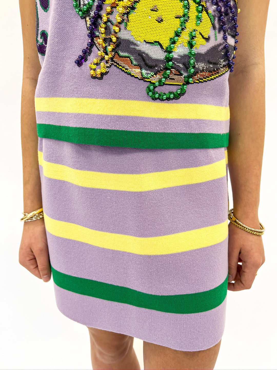 Lavender, Green & Yellow Striped Queen Skirt