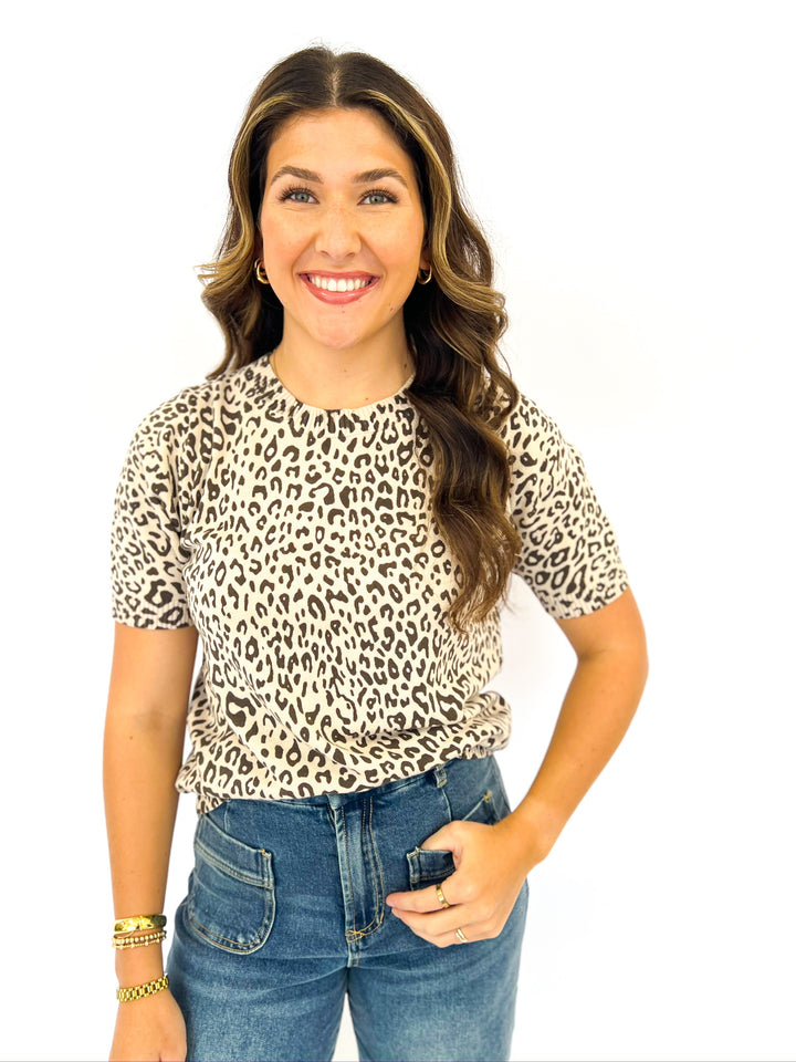 Animal Print Short Sleeve Sweater