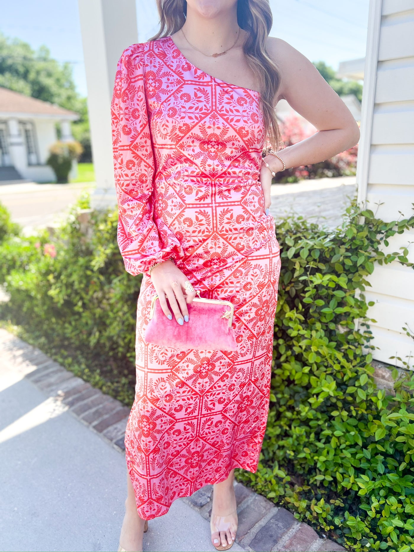 One Shoulder Puff Maxi Dress