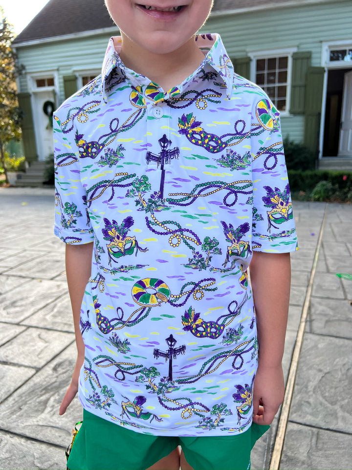 Mardi Gras Toile Little Teddy Polo