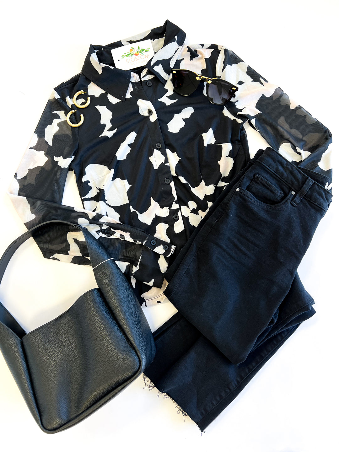 Petal Whisper Mesh Button Down