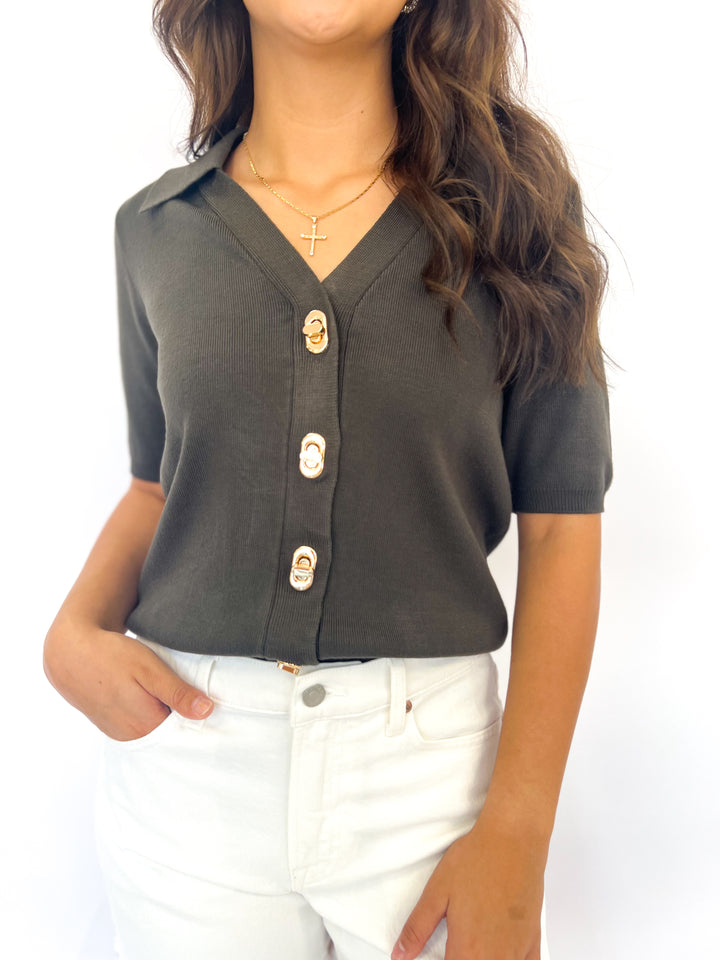 Dark Olive Knit Top