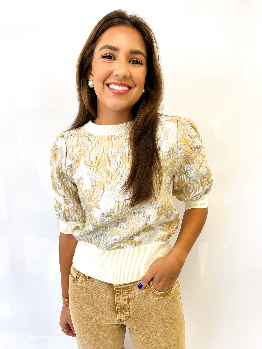 Cream Jacquard Knit Top