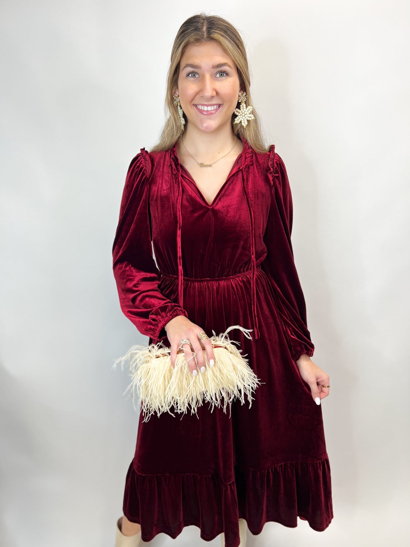 Sherri Ruffle Velvet Midi Dress
