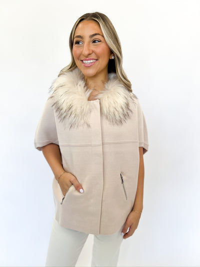 Cream Faux Fur Trim Cardigan