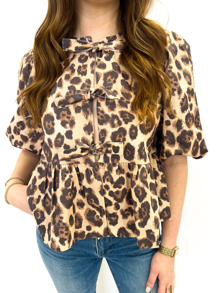 Denim Leopard Tie Knot Top